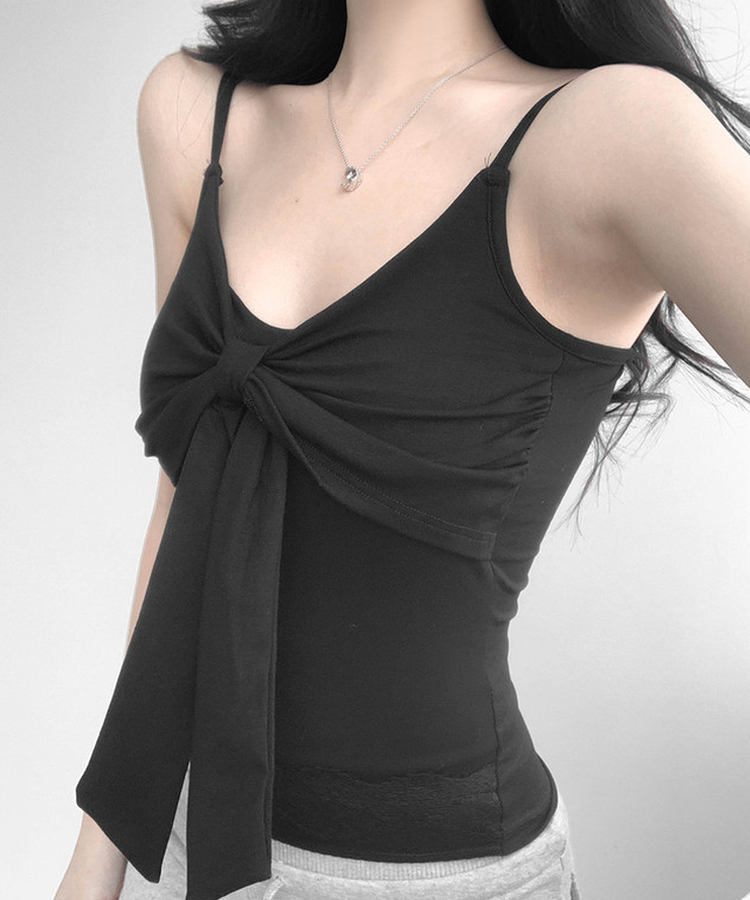 【SET】【カップ付き】リボンキャミソール カーディガン BLACK