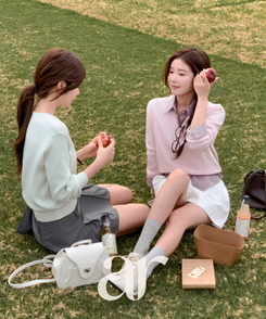 (MADE／イージーウォッシャブル／2ネックタイプ)   ペンダント ラウンド・Vネック ウォッシャブル 長袖 ニット   MELON MINT