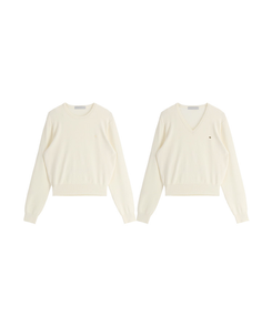 (MADE／イージーウォッシャブル／2ネックタイプ)   ペンダント ラウンド・Vネック ウォッシャブル 長袖 ニット