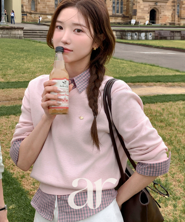 (MADE／イージーウォッシャブル／2ネックタイプ)   ペンダント ラウンド・Vネック ウォッシャブル 長袖 ニット   PINK