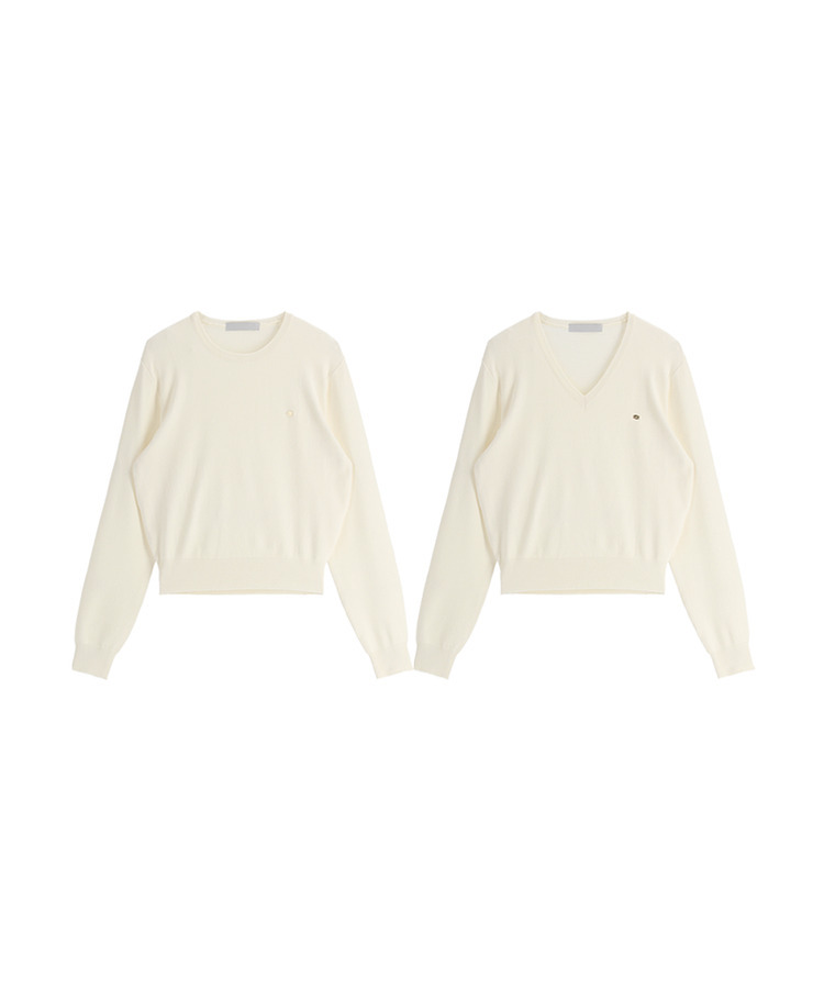 (MADE／イージーウォッシャブル／2ネックタイプ)   ペンダント ラウンド・Vネック ウォッシャブル 長袖 ニット