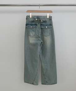 【丈別】ハイウエストウォッシングワイドデニムパンツ