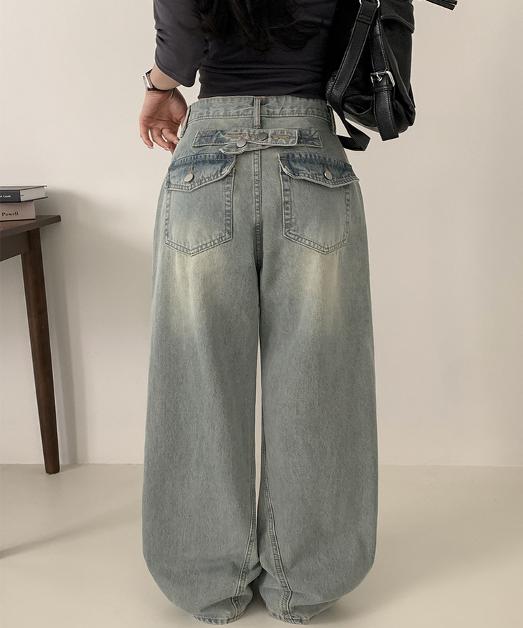 【丈別】ハイウエストウォッシングワイドデニムパンツ LIGHT DENIM