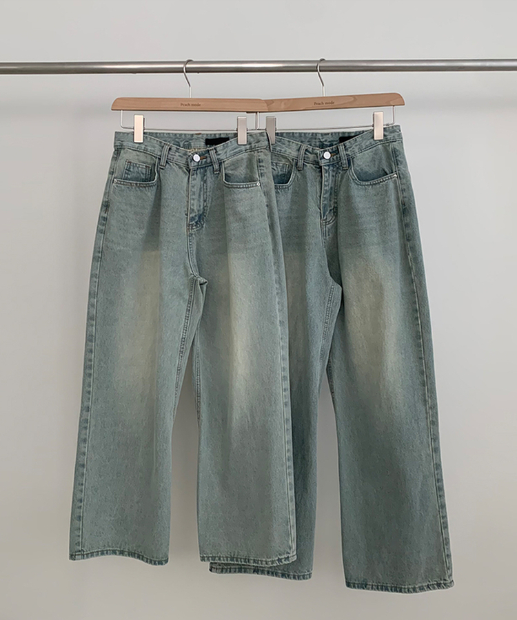 【丈別】ハイウエストウォッシングワイドデニムパンツ