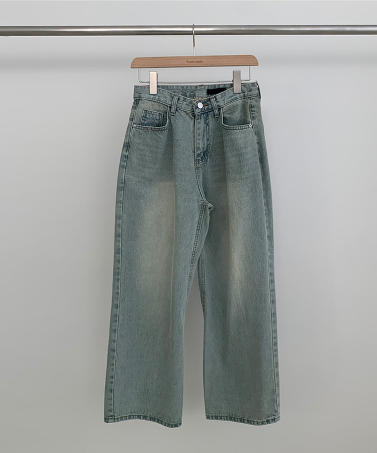 【丈別】ハイウエストウォッシングワイドデニムパンツ