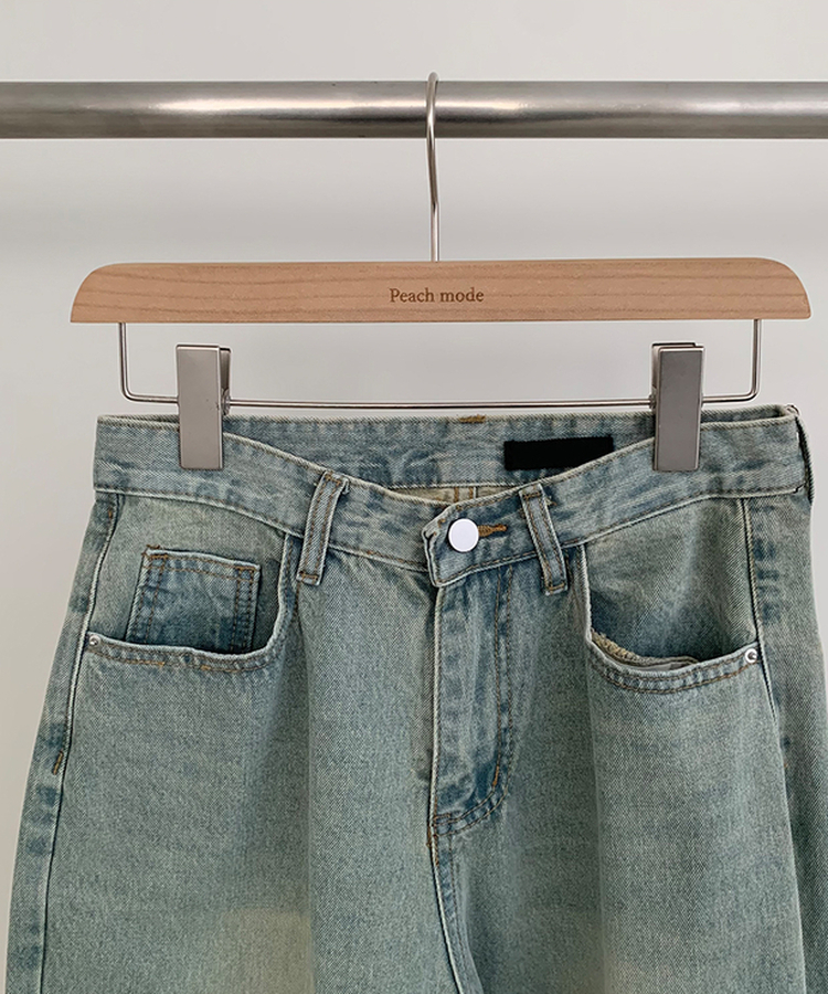 【丈別】ハイウエストウォッシングワイドデニムパンツ