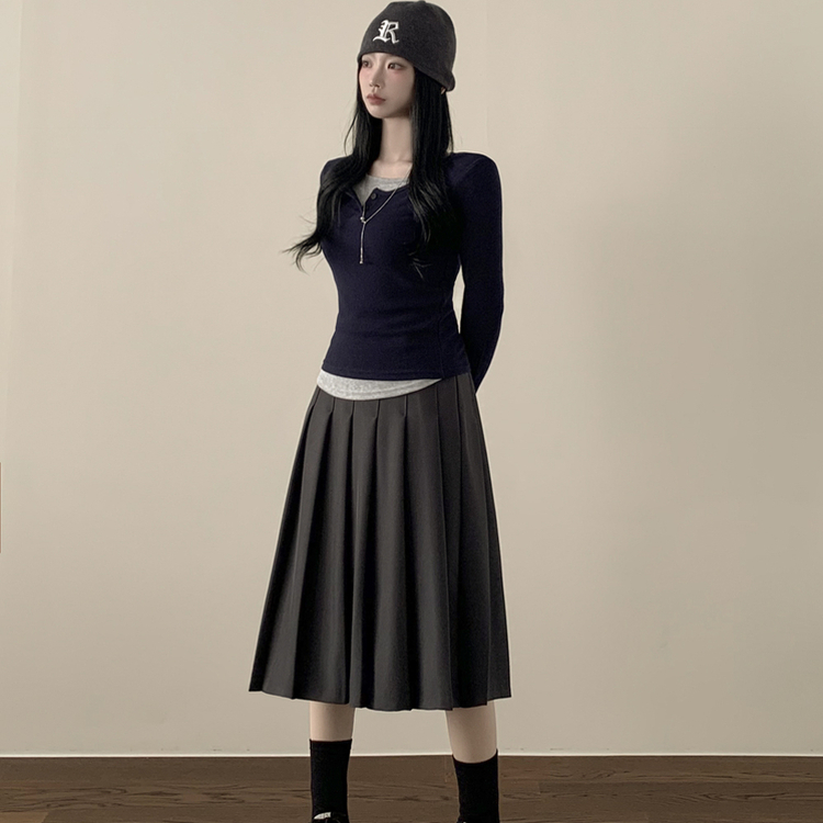 ビンテージプリーツミディスカート CHARCOAL