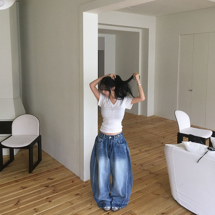 【丈別】バルーンワイドデニム MID DENIM