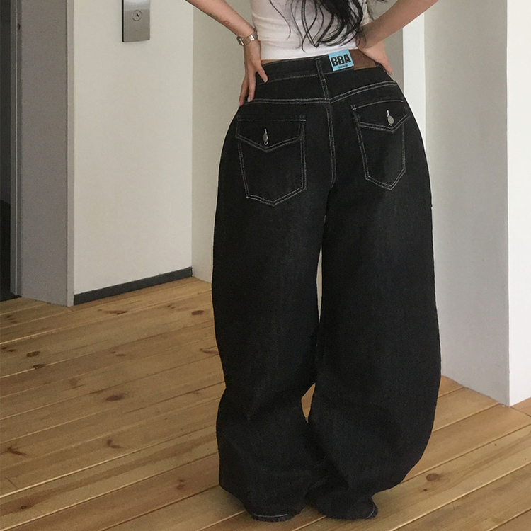 【丈別】バルーンワイドデニム BLACK DENIM