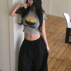 ユニークプリントクロップドTシャツ MERANGE GRAY