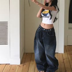 ユニークプリントクロップドTシャツ WHITE