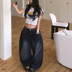 ユニークプリントクロップドTシャツ WHITE