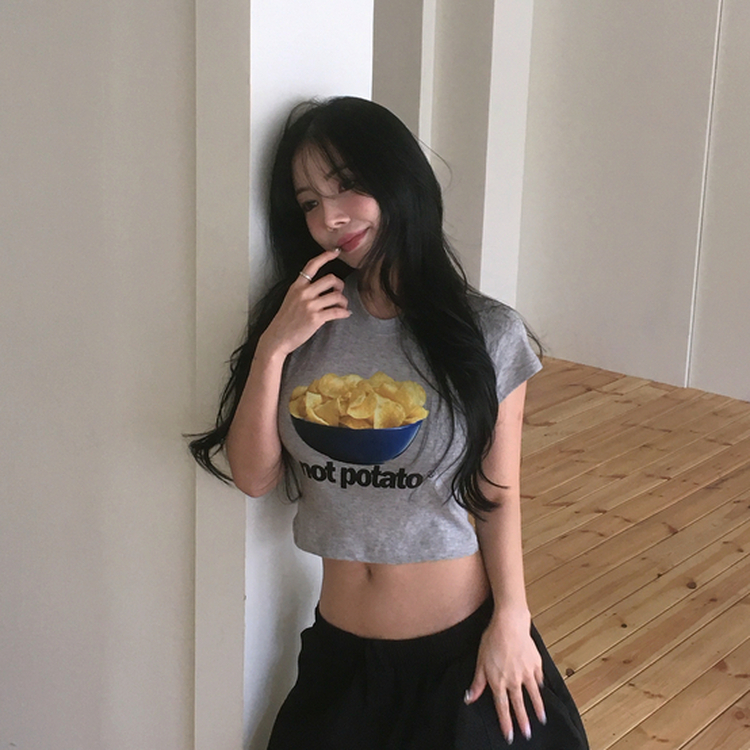 ユニークプリントクロップドTシャツ MERANGE GRAY