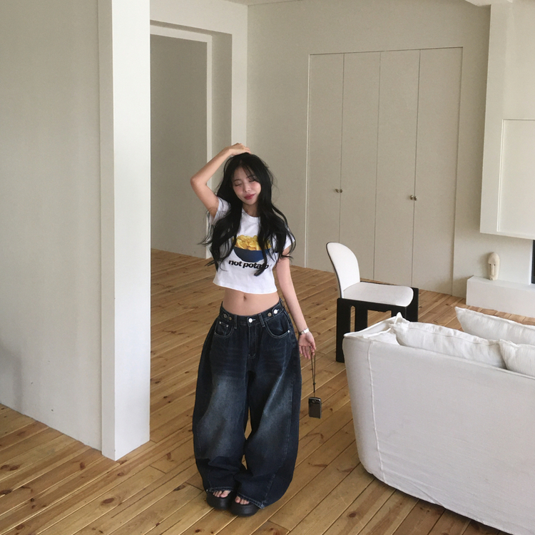 ユニークプリントクロップドTシャツ WHITE