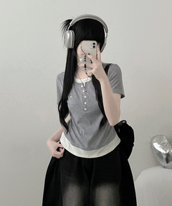 レイヤードシアリング半袖Tシャツ GREY