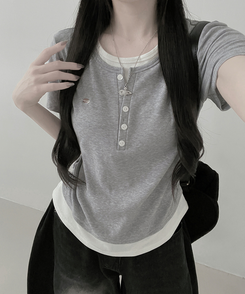 レイヤードシアリング半袖Tシャツ GREY