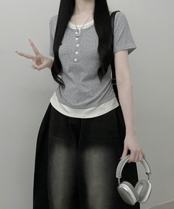 レイヤードシアリング半袖Tシャツ GREY