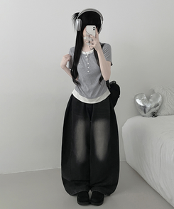 レイヤードシアリング半袖Tシャツ GREY