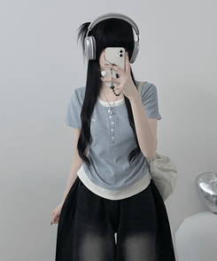 レイヤードシアリング半袖Tシャツ SKY BLUE