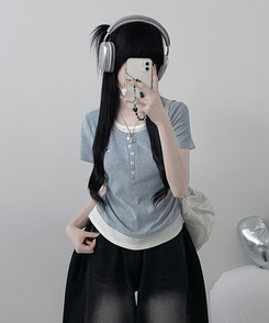 レイヤードシアリング半袖Tシャツ SKY BLUE