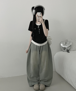 レイヤードシアリング半袖Tシャツ BLACK