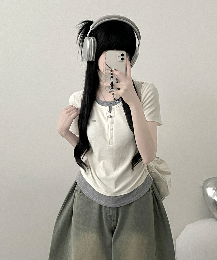 レイヤードシアリング半袖Tシャツ IVORY