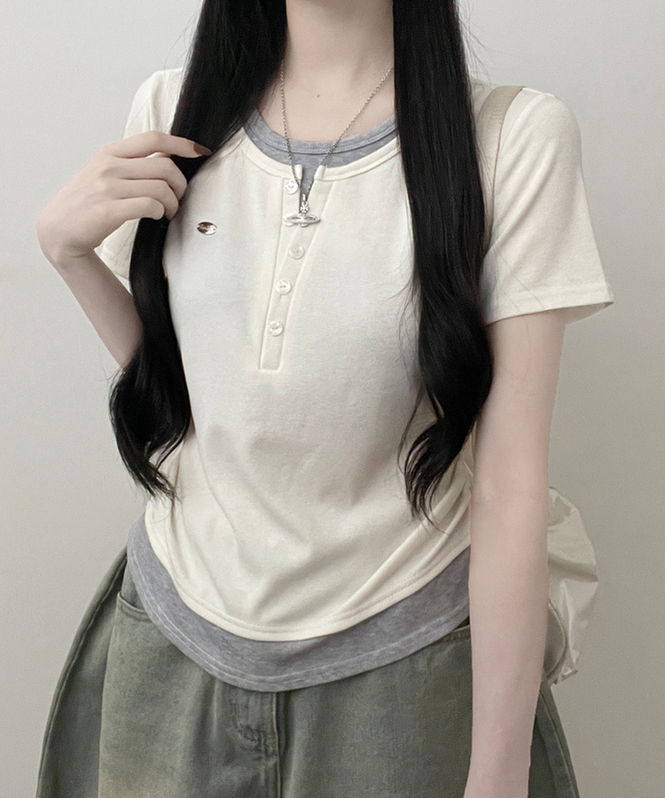 レイヤードシアリング半袖Tシャツ IVORY