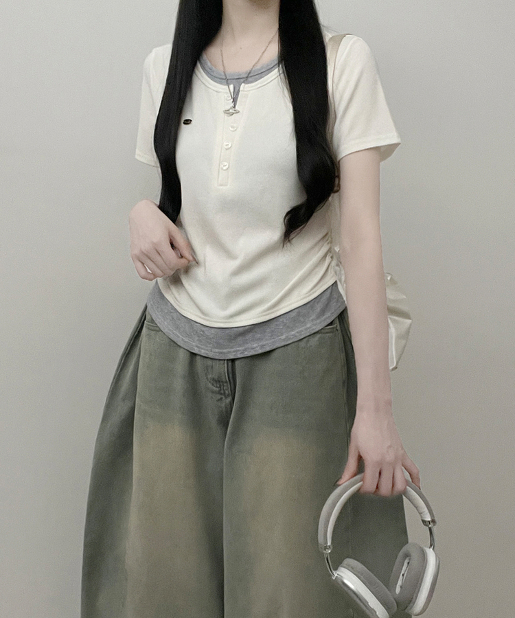 レイヤードシアリング半袖Tシャツ IVORY