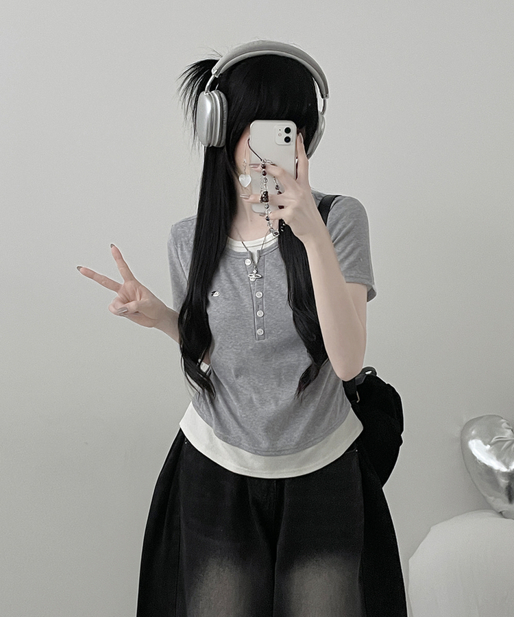 レイヤードシアリング半袖Tシャツ GREY