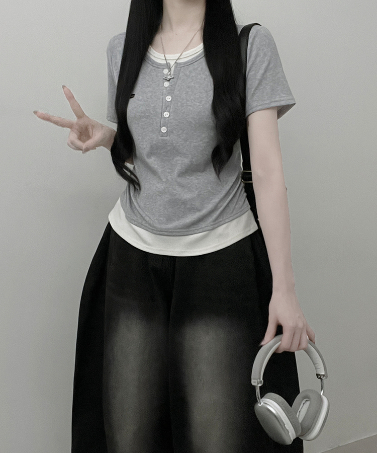 レイヤードシアリング半袖Tシャツ GREY