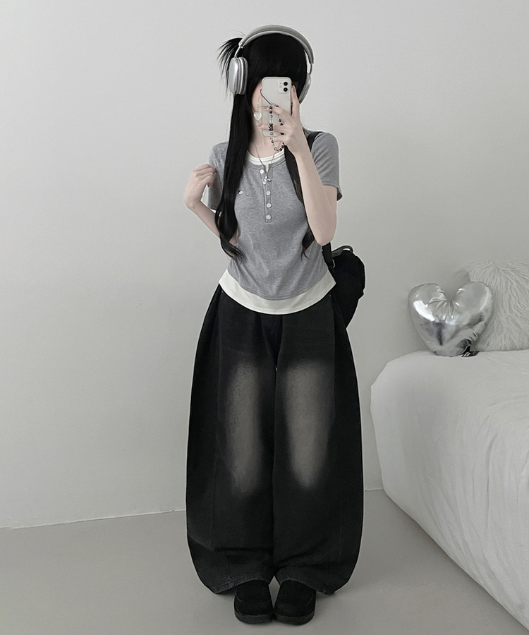 レイヤードシアリング半袖Tシャツ GREY