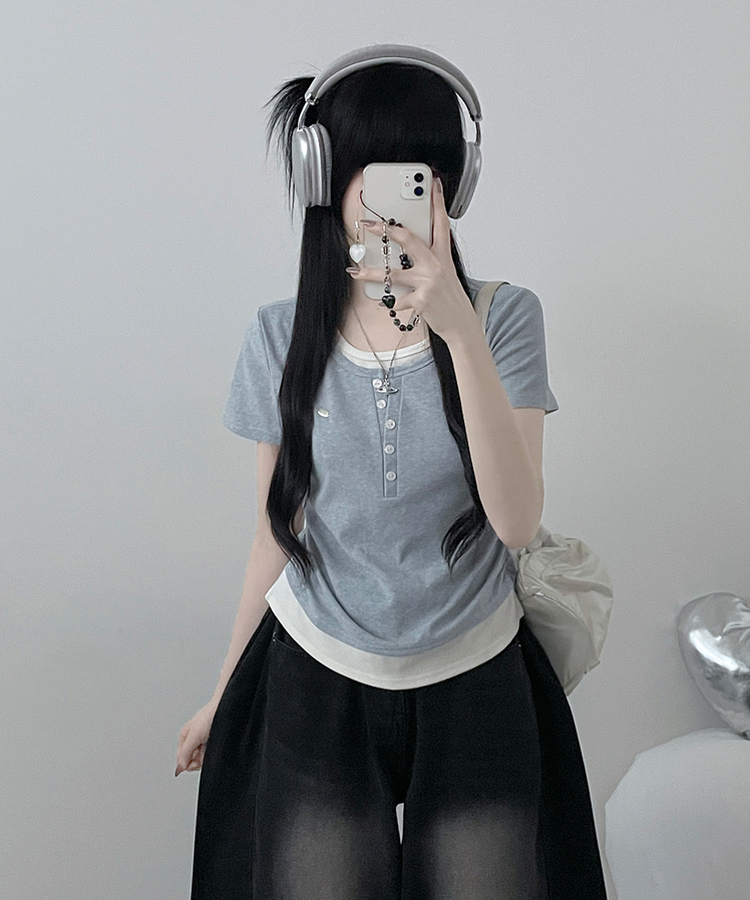 レイヤードシアリング半袖Tシャツ SKY BLUE