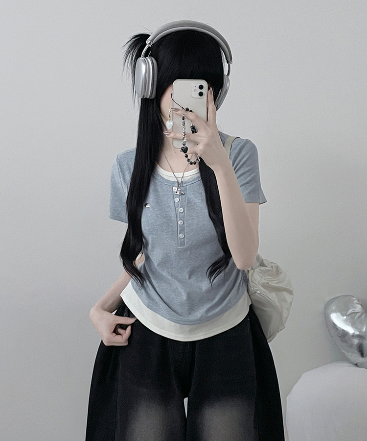 レイヤードシアリング半袖Tシャツ SKY BLUE