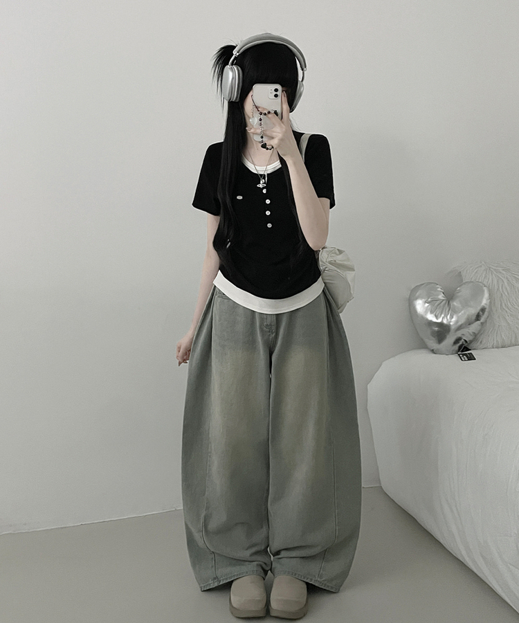 レイヤードシアリング半袖Tシャツ BLACK