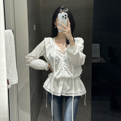 フリルストラップ長袖ブラウス IVORY