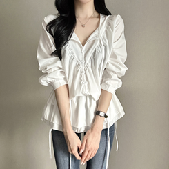 フリルストラップ長袖ブラウス IVORY