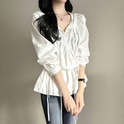 フリルストラップ長袖ブラウス IVORY