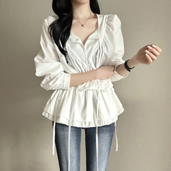 フリルストラップ長袖ブラウス IVORY