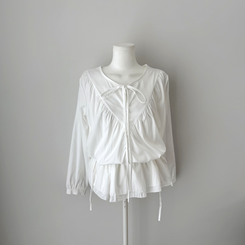 フリルストラップ長袖ブラウス