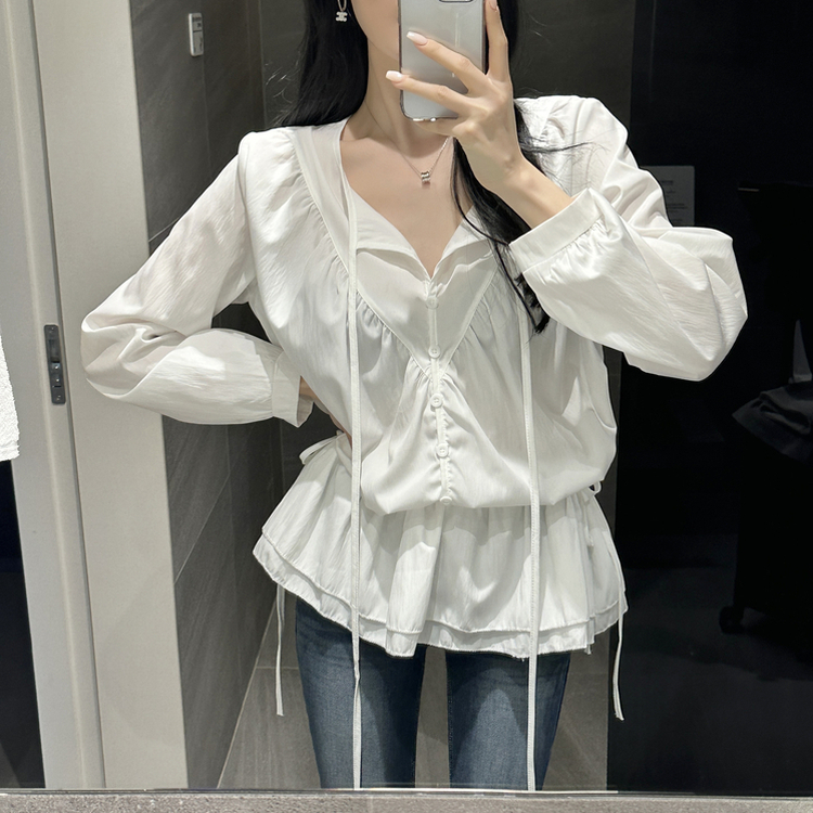 フリルストラップ長袖ブラウス IVORY