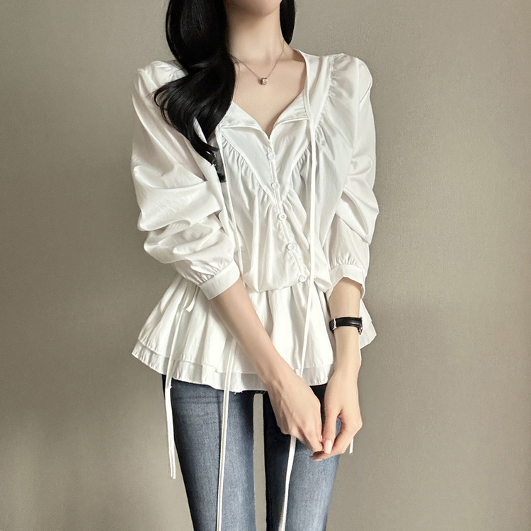 フリルストラップ長袖ブラウス IVORY