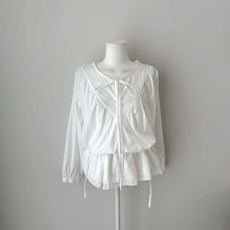 フリルストラップ長袖ブラウス