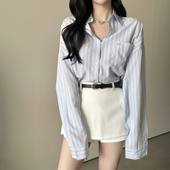 ストライプパステルポケット長袖シャツ SKY BLUE