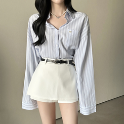 ストライプパステルポケット長袖シャツ SKY BLUE