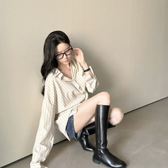 ストライプパステルポケット長袖シャツ BEIGE