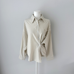 ストライプパステルポケット長袖シャツ