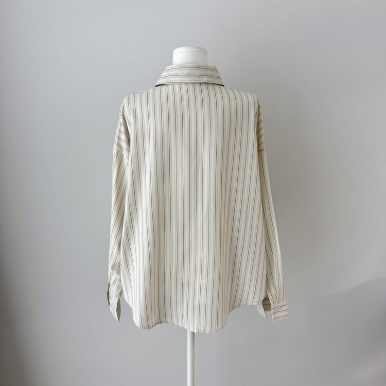 ストライプパステルポケット長袖シャツ