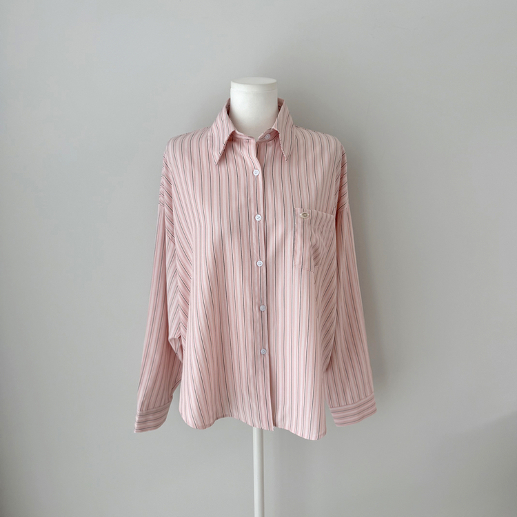 ストライプパステルポケット長袖シャツ