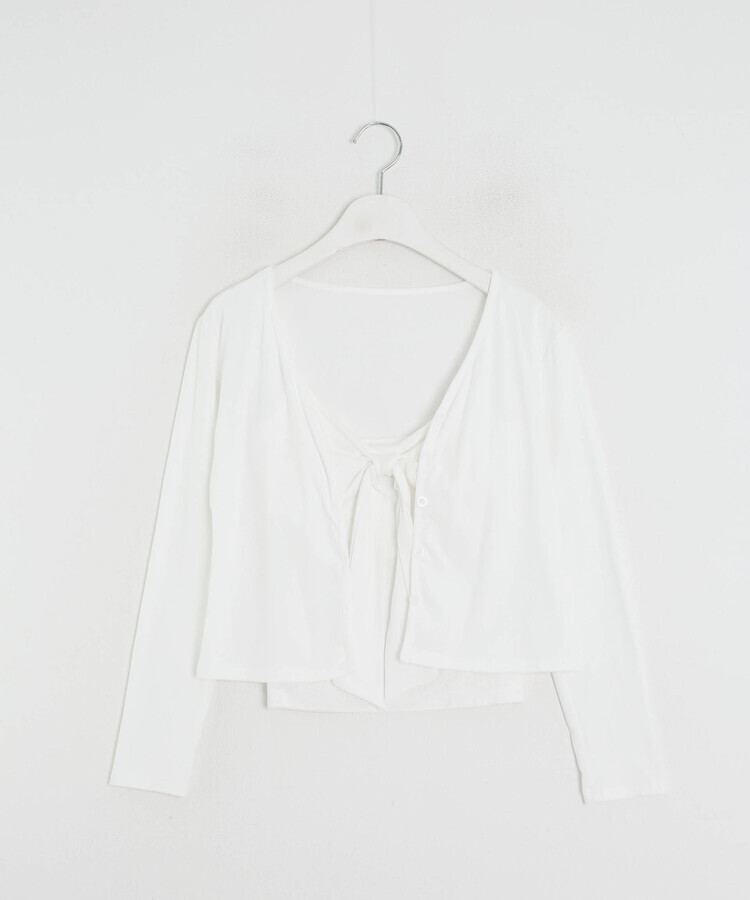 【SET】리본 프릴 캐미솔 가디건
