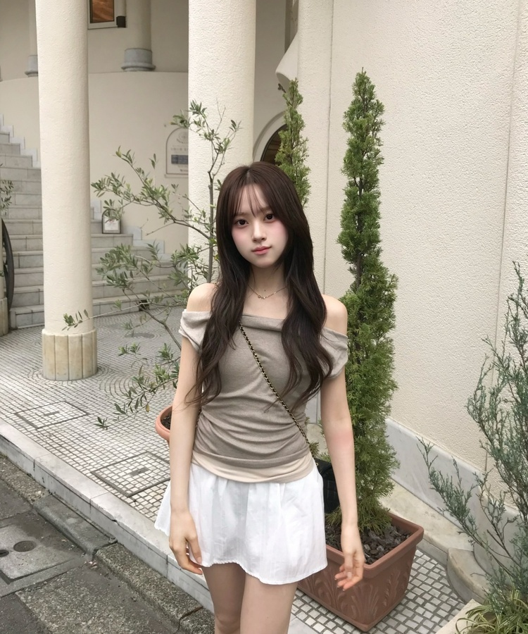 スリムオフショルダートップス BEIGE